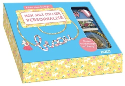 Mon Superbe Bijou - Mon Joli Collier Personnalisé - Avec Du Ruban En Liberty, Du Fil Métallique, 1 Pompon Rose, 1 Charm Chat, 1 Chaîne Boules, Des Anneaux De Raccord