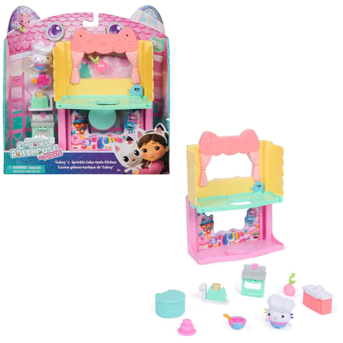 Gabby's Dollhouse Gabby et la Maison Magique Le Film - Gabby Dollhouse - Cuisine Avec P'tiChou - Double Espace De Jeu - 1 Figurine Et 7 Accessoires - Dessin Animé Pièce Pour Maison De Poupée - Jouet Enfant 3 Ans Et +