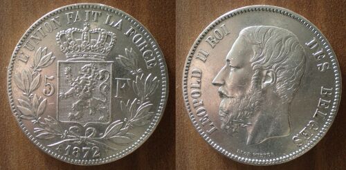 Belgique 5 Francs 1872 Argent Leopold 2 Roi Des Belges Piece Frcs Frs Frc