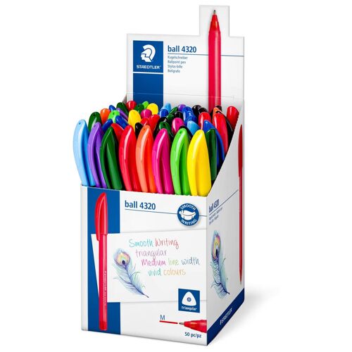 Staedtler Ball 4320 M Couleurs Assorties Stylo À Bille Rétractable Avec Clip 50 Pièces