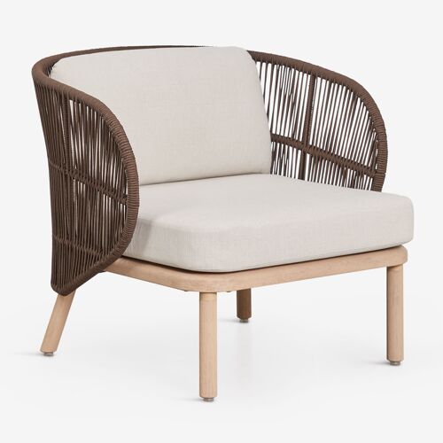 Fauteuil en bois d'acacia et corde tressée Capri Marron Chocolat