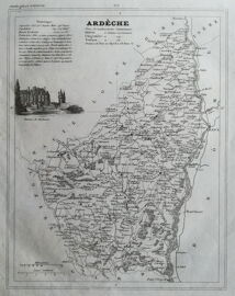 Ancienne Carte Du Departement De L'Ardeche - Privas - L'Argentiere - Tournon - Thueyts - 1843