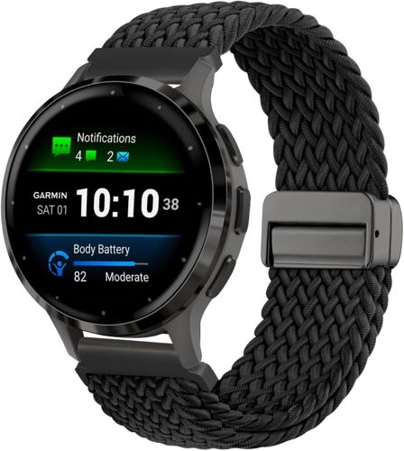Loranka-Bracelet De Rechange Tressé Pour Garmin Venu 3s/Venu 2s/Vivoactive 4s/Vivomove 3s, 18 Mm - En Nylon Élastique - Fermeture Magnétique - Pour Garmin Forerunner 255s/265s, Homme Et Femme