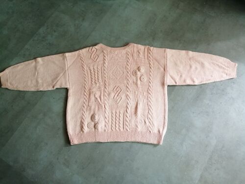 Pull En Coton Saumon Taille 40/42 Tricoté Main