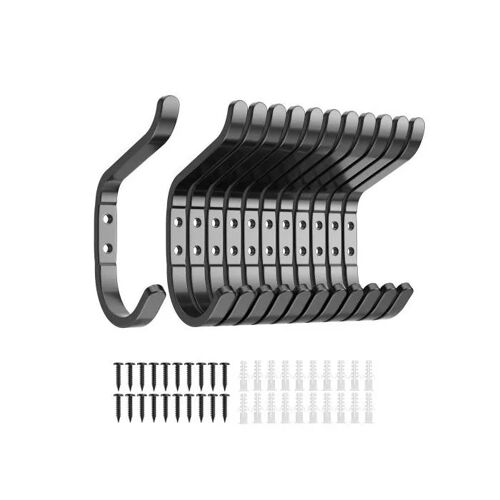 Crochets Muraux Patères à Vêtements Métal Noir Mat 9,8 cm Lot de 12 Robustes pour Salle de Bain Cuisine Entrée Charge 13,6 kg