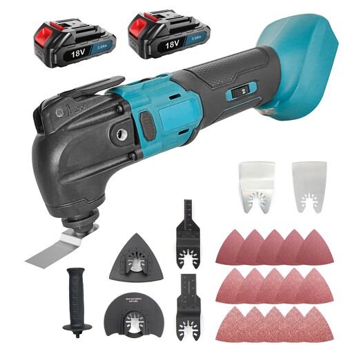Multi-outil oscillant sans fil,Outil multi câblé électrique avec 2 batteries x 3.0AH,Conception de lame à ajustement rapide,Kit d'outils multi oscillants pour couper, poncer, gratter