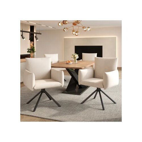 Lot de 4 chaises de salle à manger, fauteuils rembourrés avec 4 pieds métalliques, fauteuils de loisirs pivotants à 360°, beige