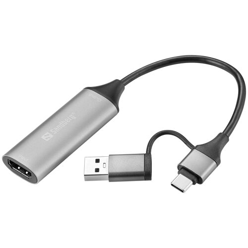 Sandberg 136-70 câble vidéo et adaptateur HDMI Type A (Standard) USB Type-A + USB Type-C Gris