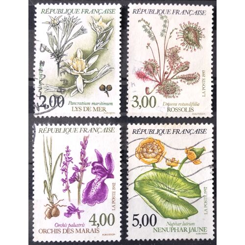 Série Nature De France 1992 - N° 2766 Lys De Mer + 2767 Rossolis + 2768 Orchis Des Marais + 2769 Nénuphar Jaune Obl - France Année 1992 - Brn83 - N34341