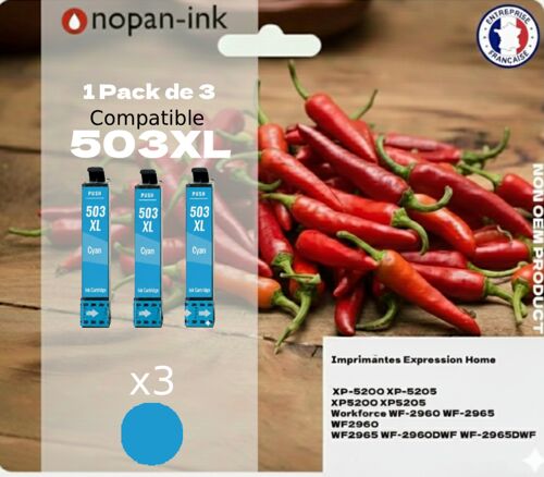 Pack de 3 Cartouches compatible pour Epson 503XL Cyan