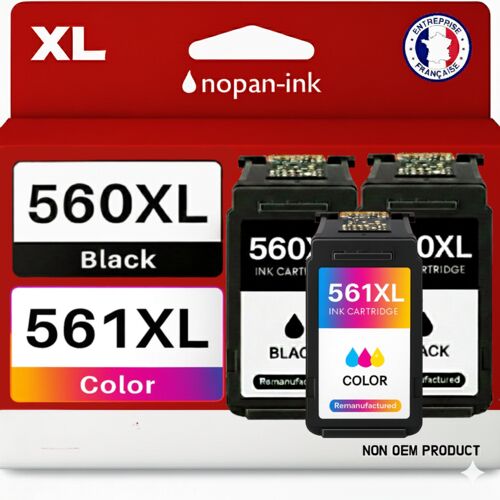 Pack de 3 Cartouches compatible pour Canon PG560XL CL561XL Noir & Couleur Nopan-ink