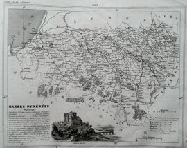 Ancienne Carte Du Departement Des Basses Pyrenees Ou Pyrenees Atlantiques - Pau - Bayonne - Mauleon - Oloron - Orthez - 1843