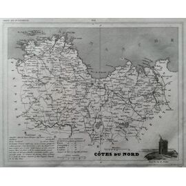 Ancienne Carte Du Departement Des Cotes Du Nord Ou Cotes D'Armor - St Brieuc - Dinan - Guingamp - Lannion - Loudeac - 1843