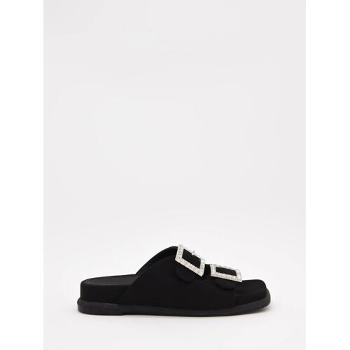 Sandales Plates Noires Avec Boucles Brillantes