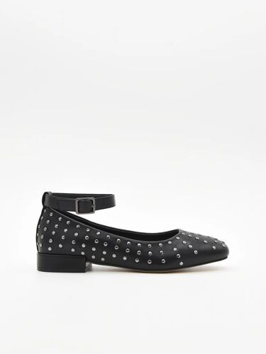 Ballerines Noirs Avec Clous Et Bracelet Ajustable