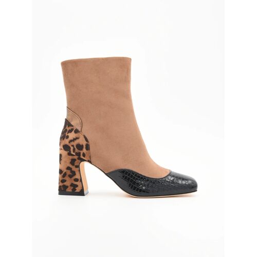 Bottines Taupe Avec Talon Léopard