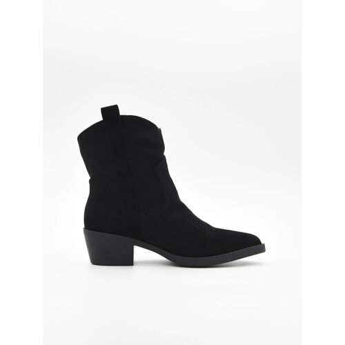 Chaussures Bottes De Cowboy En Daim Noir Avec Broderie Nyrex