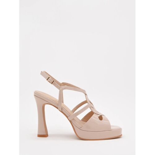 Chaussures Sandales Nude En Vernis Avec Talon Haut Et Plateforme