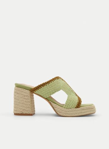 Sandales Talon Vertes Avec Plateforme En Jute Et Design Tressé