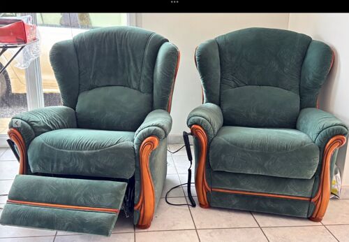 Deux fauteuils en velours et bois électrique