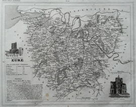Ancienne Carte Du Departement De L'Eure - Evreux - Bernay - Les Andelys - Louviers - Pont Audemer - 1843