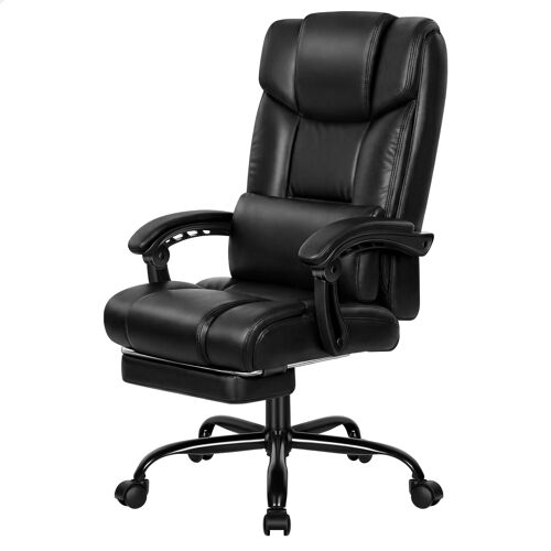 ALFORDSON Fauteuil de bureau avec coussin lombaire XL, revêtement en cuir PU noir
