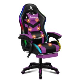 ALFORDSON Fauteuil de jeu, fauteuil de course pour gamer avec éclairage LED RGB, fauteuil de bureau massant avec repose-pieds, fauteuil pivotant ergonomique avec dossier réglable par levier, violet