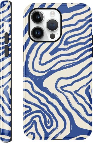 KALANKA-2 in 1 Coque pour iPhone 14 Pro 6,1"", Aesthetic Stripes Striped Motif Dessin Étui Silicone Fine TPU pour Femmes Filles Antichoc Housse Protection Cover, Anti-Rayures Bumper Case, Bleu Doubler