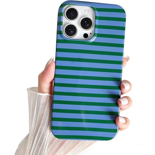 KALANKA-Coque iPhone 14 Pro Téléphone Mignon à Rayures Horizontales, Coque de téléphone Mince en TPU Souple Antichoc pour Femmes Filles Belle et élégante,Vert