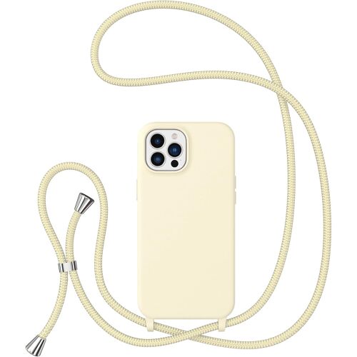 KALANKA-Coque avec Cordon pour iPhone 14 Pro, Étui Housse Silicone Liquide avec Chaîne Collier Antichoc Protection Cover avec Bandoulière Réglable Lanyard Coque pour iPhone 14 Pro, Beige