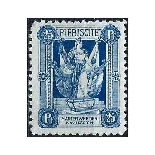 Pologne, Région De Marienwerder 1920, Beau Timbre Yvert 34 (Double Marquage Marienwerder Kwidzyn), Plébiscite Pour Le Rattachement À L'allemagne, 25pf. Bleu, Neuf* -