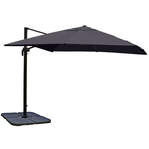Parasol Déporté 3x3 M Diamètre 4,3 M Hauteur 251 Cm Inclinable Sans Fonction De Rotation Avec Pied Toile Polyester Anthracite Structure En Aluminium 04_0011239