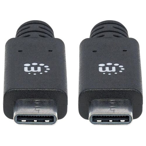 Manhattan USB-C to USB-C Cable, 1m, Male to Male, Black, 10 Gbps (USB 3.2 Gen2 aka USB 3.1), 5A (super fast charging), SuperSpeed+ USB, Lifetime Warranty, Polybag - Câble USB - USB-C (M) pour USB-C (M) - USB 3.1 Gen 2 - 1 m - démarré, moulé -...
