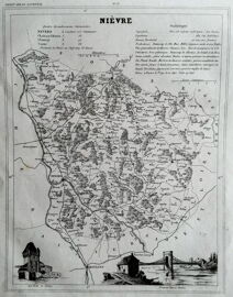 Ancienne Carte Du Departement De La Nievre - Nevers - Chateau Chinon - Clamecy - Cosne - 1843