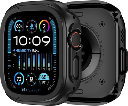 Loranka-2 En 1 Mise À Jour Métal Coque Compatible Avec Apple Watch Ultra/Ultra 2 49mm Avec Couverture Arrière, Protection Robuste Pare-Chocs Coque Pour Iwatch (Noir)