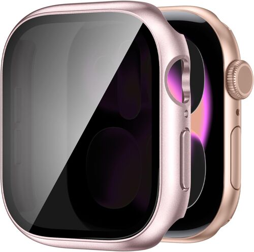 Loranka-Privacy Étanche Coque Pour Apple Watch Série 11/Série 10 42mm, Pc Bumper Case Avec Protection D'écran En Verre Trempé Anti-Espion, Étui De Protection Imperméable Pour Iwatch11/Iwatch10 (Rose)