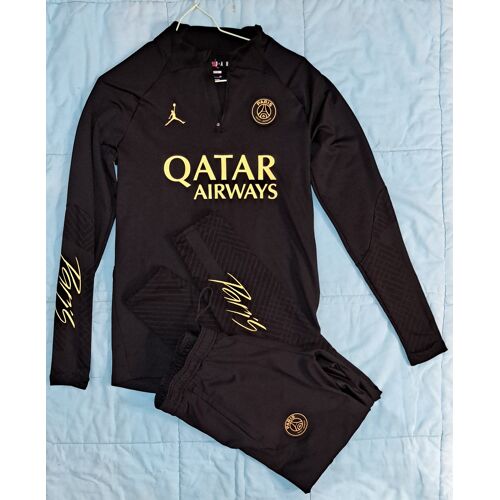 Ensemble De Survêtement Homme Paris Saint Germain Qatar Airways Psg Jordan Paris Football Club Veste Gilet + Pantalon Jogging Entrainement Noir Et Jaune
