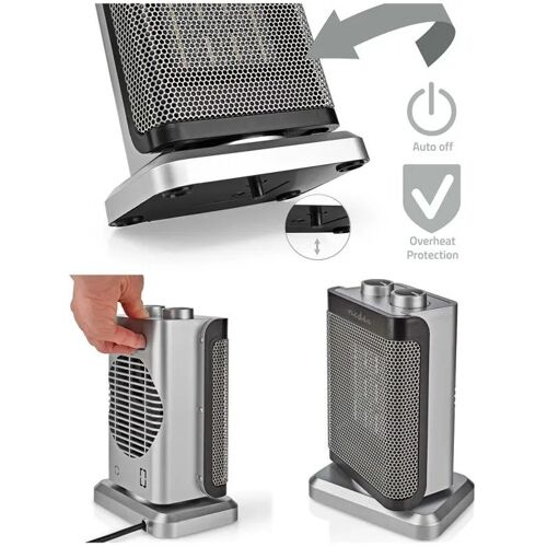 Radiateur soufflant Gris - 1500W - Thermostat réglable - Oscillation - Protection surchauffe et basculement