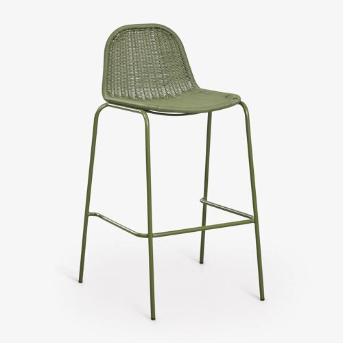 Pack de 2 tabourets hauts empilables en rotin synthétique Reiven Vert Olive Intense ¿75 cm