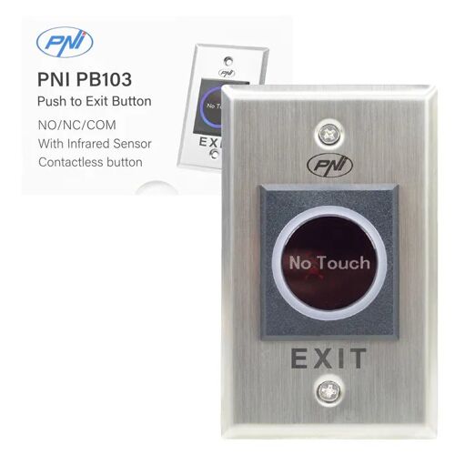 Interrupteur d'accès encastré PNI PB103, sans contact, NO/NC/COM, 12 V/24 V CC, LED d'état, boîtier métallique, 5 fils