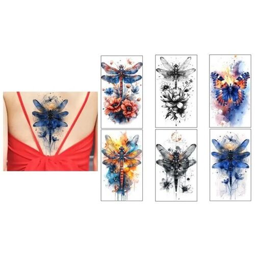 Tatouages Temporaires Libellules Et Papillons - Lot De 6 Planches De Tatouages Éphémères Réalistes Et Non Toxiques