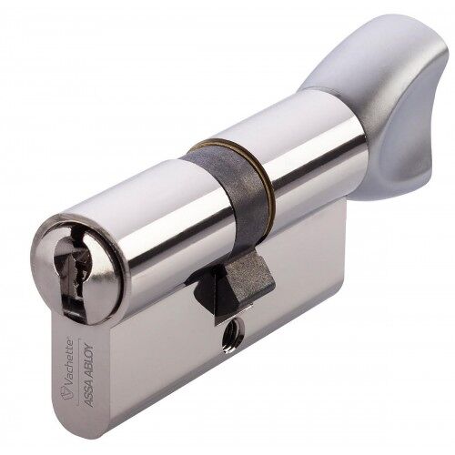 Demi-cylindre varié en laiton nickelé type HDI+ - 5 goupilles - 3 clés - 40X10mm - double à bouton VACHETTE