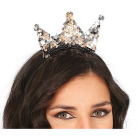 Serre-Tête Couronne Reine Argent Sequins Adulte