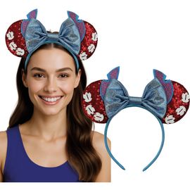 Serre-Tête Souris Cinéma N?'ud Bleu Éclat Sequins