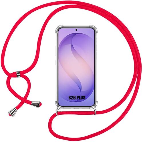 Coque pour Samsung Galaxy S26 Plus, Silicone Antichoc Renforcé avec Cordon Rouge Réglable - E.F.Connection