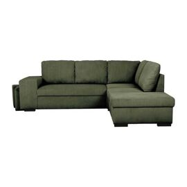 Canapé d'angle convertible MITCHELL - 4/5 places - Velours côtelé kaki - Coffre et 2 poufs