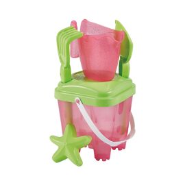 Set De Jeux De Sable Ecoiffier - Seau Château 15 Cm Translucide Rose Pailleté Avec Couvercle Vert