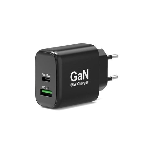 Port Designs 902104EU Chargeur mural GaN 65W USB-C PD + USB-A QC 3.0 Noir