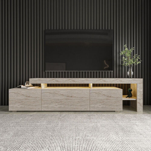 Meuble TV Emob BELIZ 192 x 53 x 37 cm Travertin éclairage LED