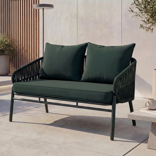 Banc De Jardin En Aluminium Hwc-P90, Canapé De Jardin, Banc D'extérieur, Tressage En Corde, Tissu/Textile (180 G/M²)   Vert